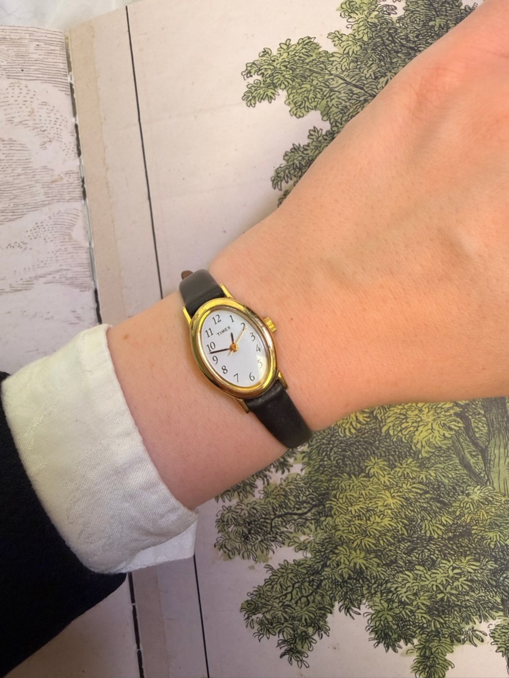 VTG Timex Gold Case White Dial Black Leather Strap Women's Watch Needs Battery - Picture 4 of 5